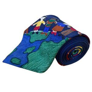 Save The Children  Blue 100% Silk Necktie Peace On Earth Child Design Colorful
